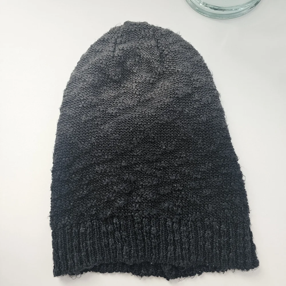 Mix No. 6 Black Ombre Popcorn Knit Slouchy Beanie | Gray Gradient Textured Hat
